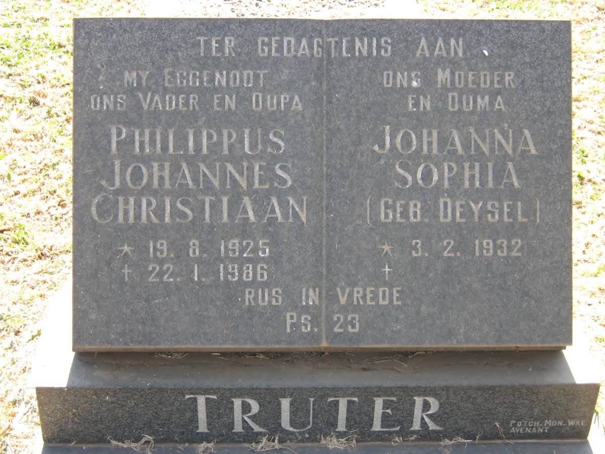 TRUTER Philippus Johannes Christiaan 1925-1986 &amp; Johanna Sophia DEYSEL 1932-