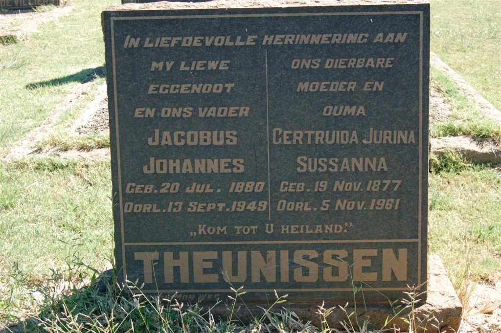 THEUNISSEN Jacobus Johannes 1880-1949 &amp; Gertruida Jurina Sussanna 1877-1961