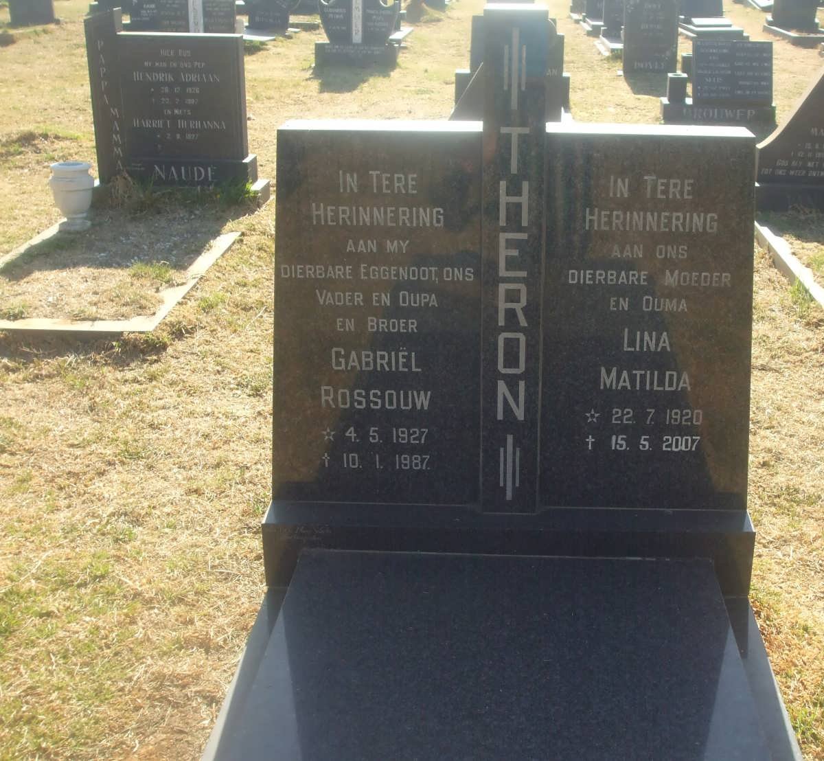 THERON Gabriël Rossouw 1927-1987 &amp; Lina Matilda 1920-2007
