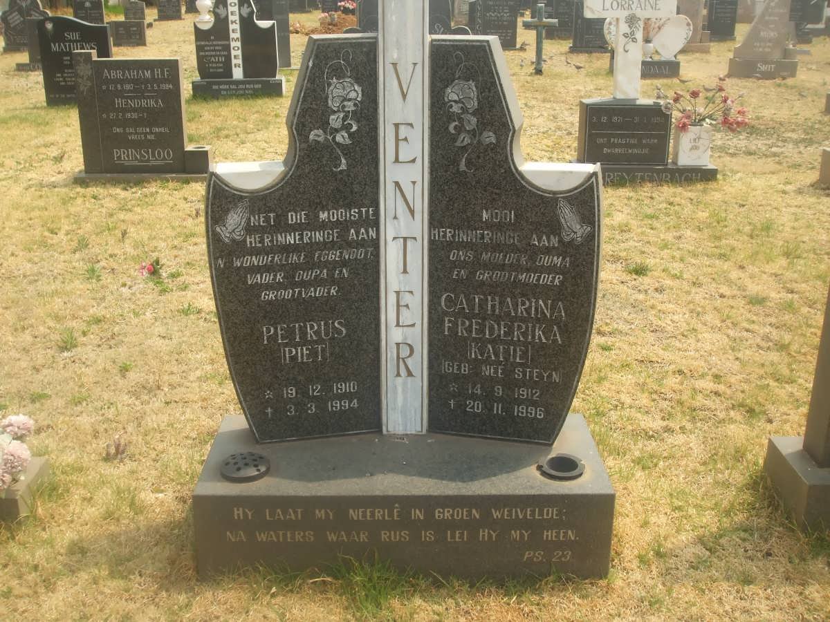 VENTER Petrus 1910-1994 &amp; Catharina Frederika STEYN 1912-1996