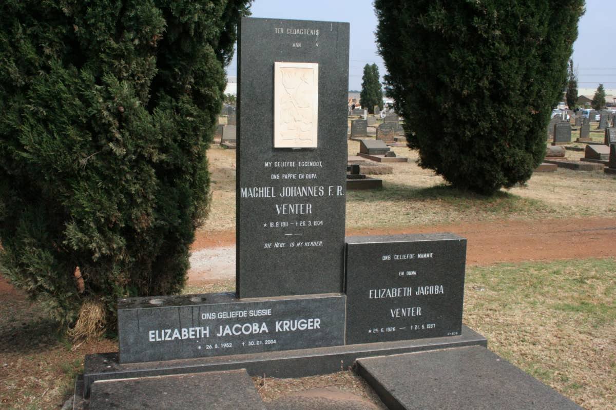 VENTER Machiel Johannes F.R. 1911-1974 &amp; Elizabeth Jacoba 1926-1997 :: KRUGER Elizabeth Jacoba 1952-2004