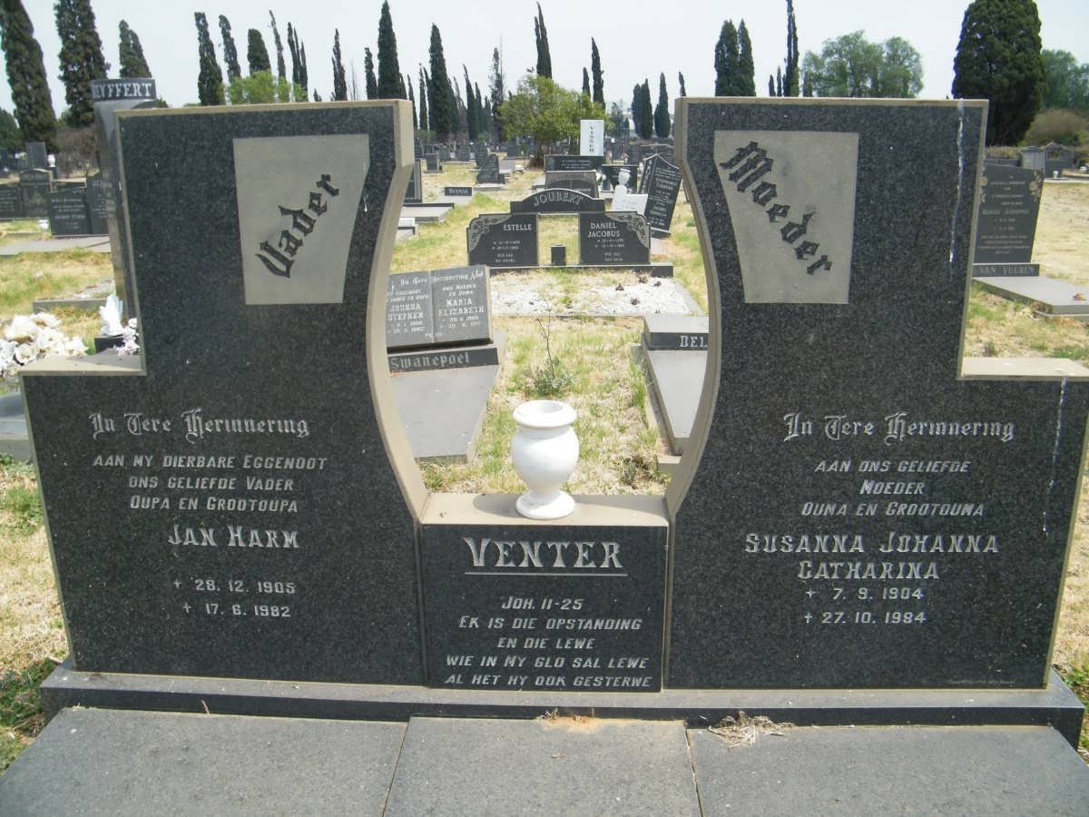 VENTER Jan Harm 1905-1982 &amp; Susanna Johanna Catharina 1904-1984