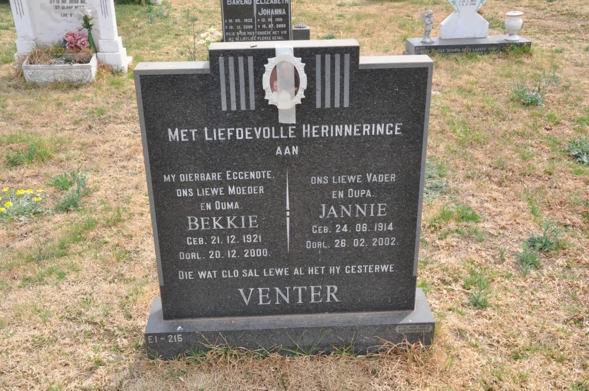 VENTER Jannie 1914-2002 &amp; Bekkie 1921-2000
