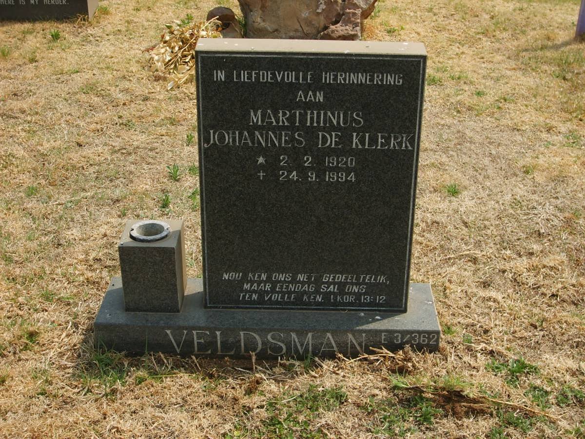 VELDSMAN Marthinus Johannes De Klerk, 1920-1994