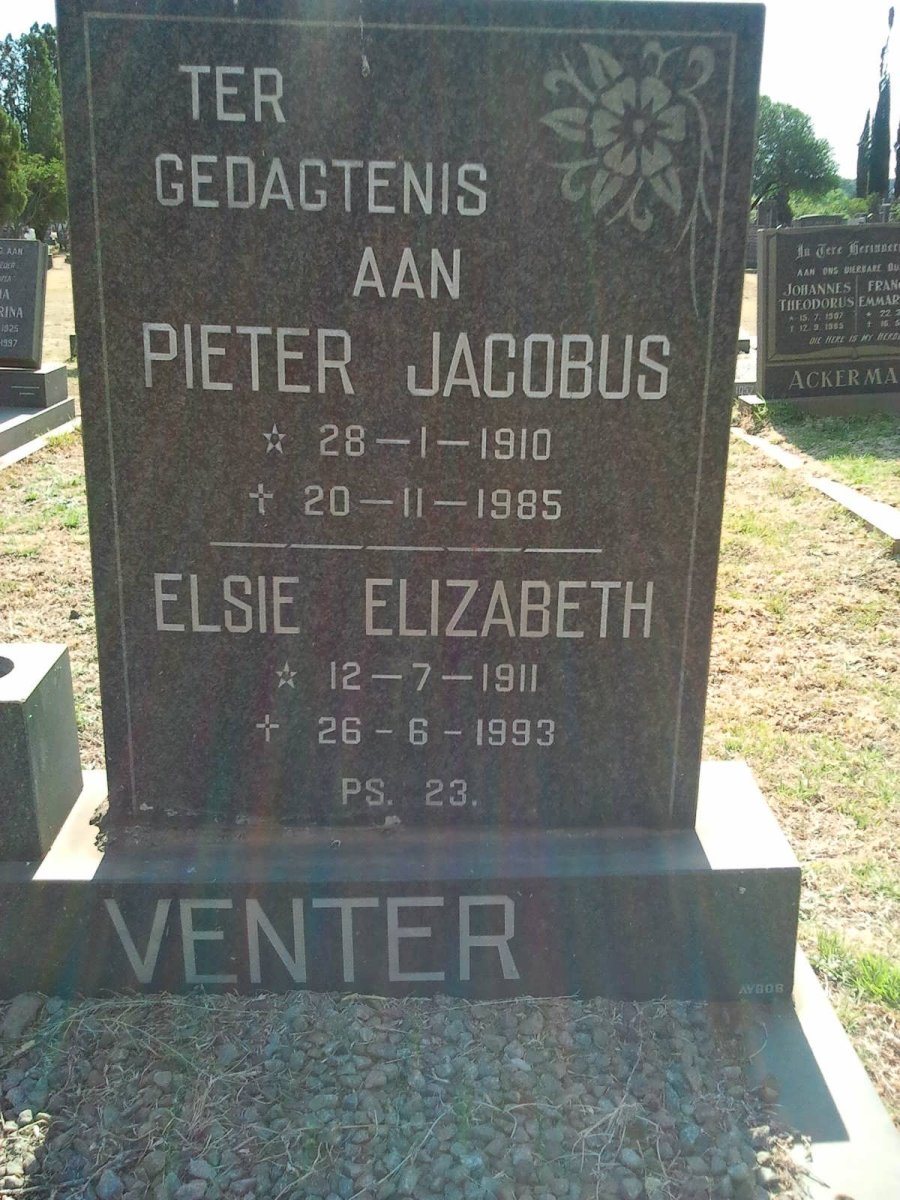 VENTER Pieter Jacobus 1910-1985 &amp; Elsie Elizabeth 1911-1993