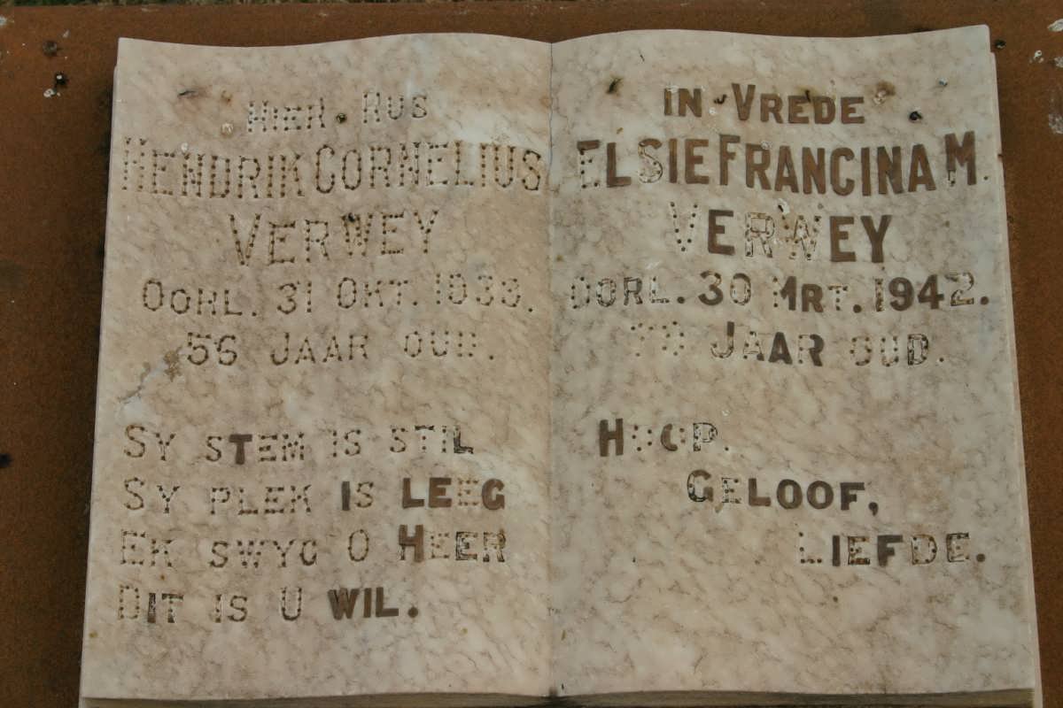 VERWEY Hendrik Cornelius -1933 &amp; Elsie Francina M. -1942