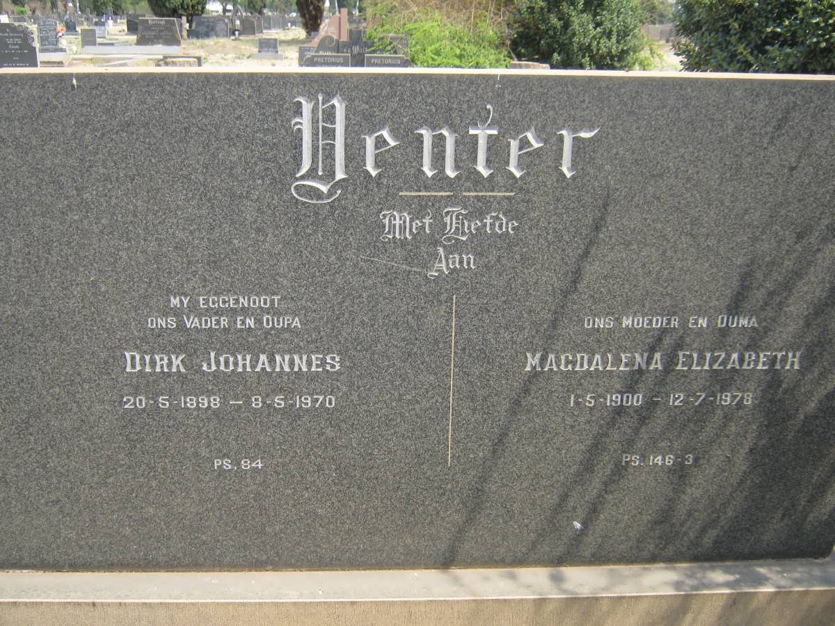 VENTER Dirk Johannes 1898-1970 &amp; Magdalena Elizabeth 1900-1978
