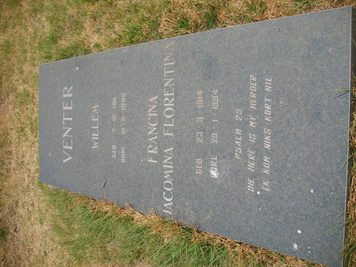 VENTER Willem 1911-1992 &amp; Francina Jacomina Florentina 1914-1994