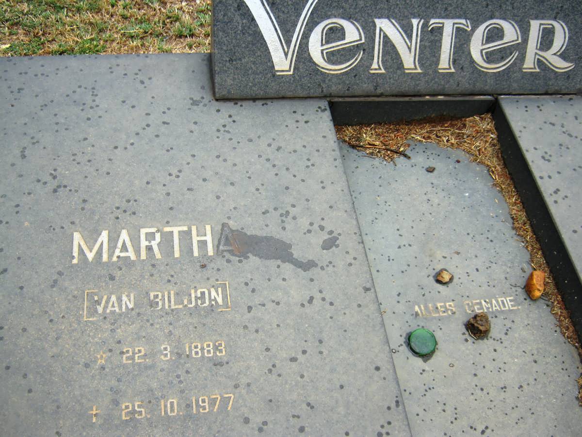 VENTER Martha nee VAN BILJON 1883-1977