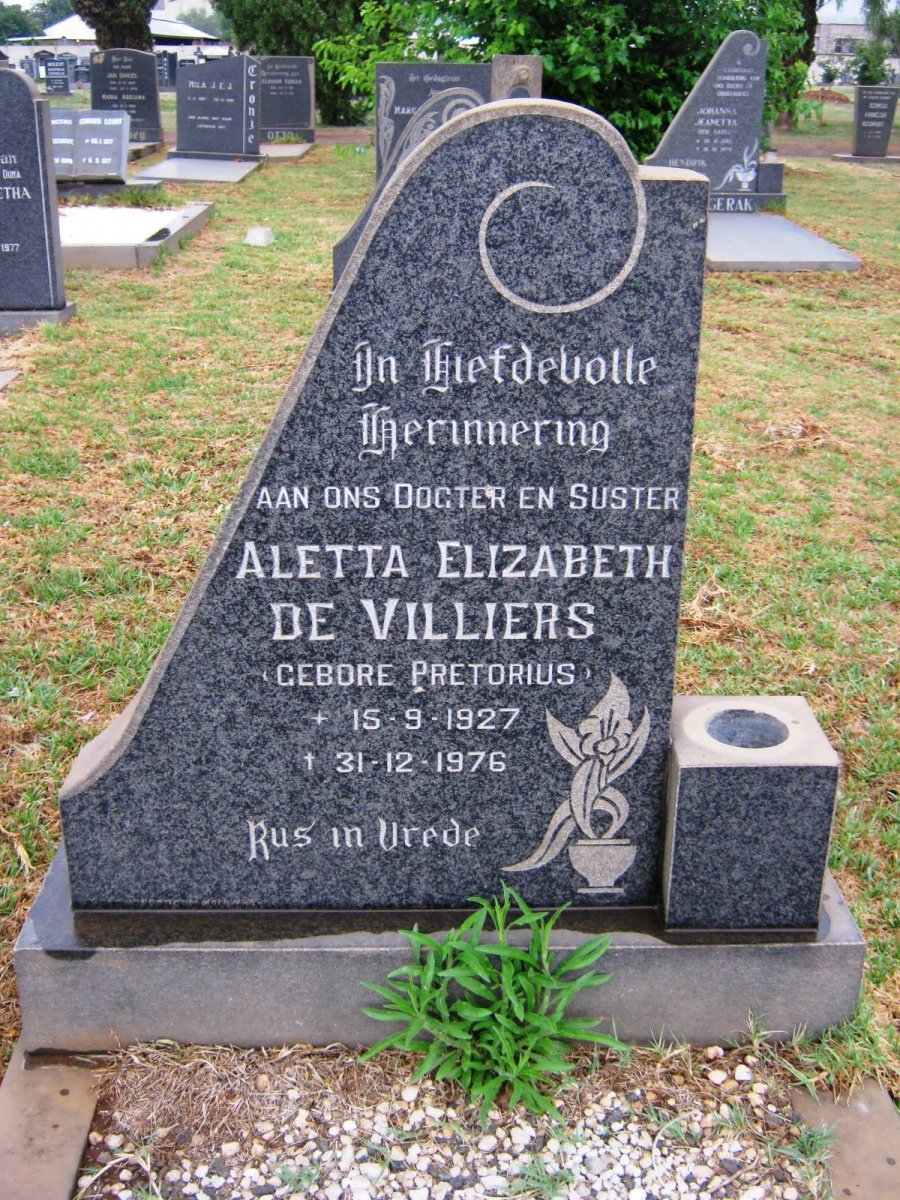 VILLIERS Aletta Elizabeth, de nee PRETORIUS 1927-1976
