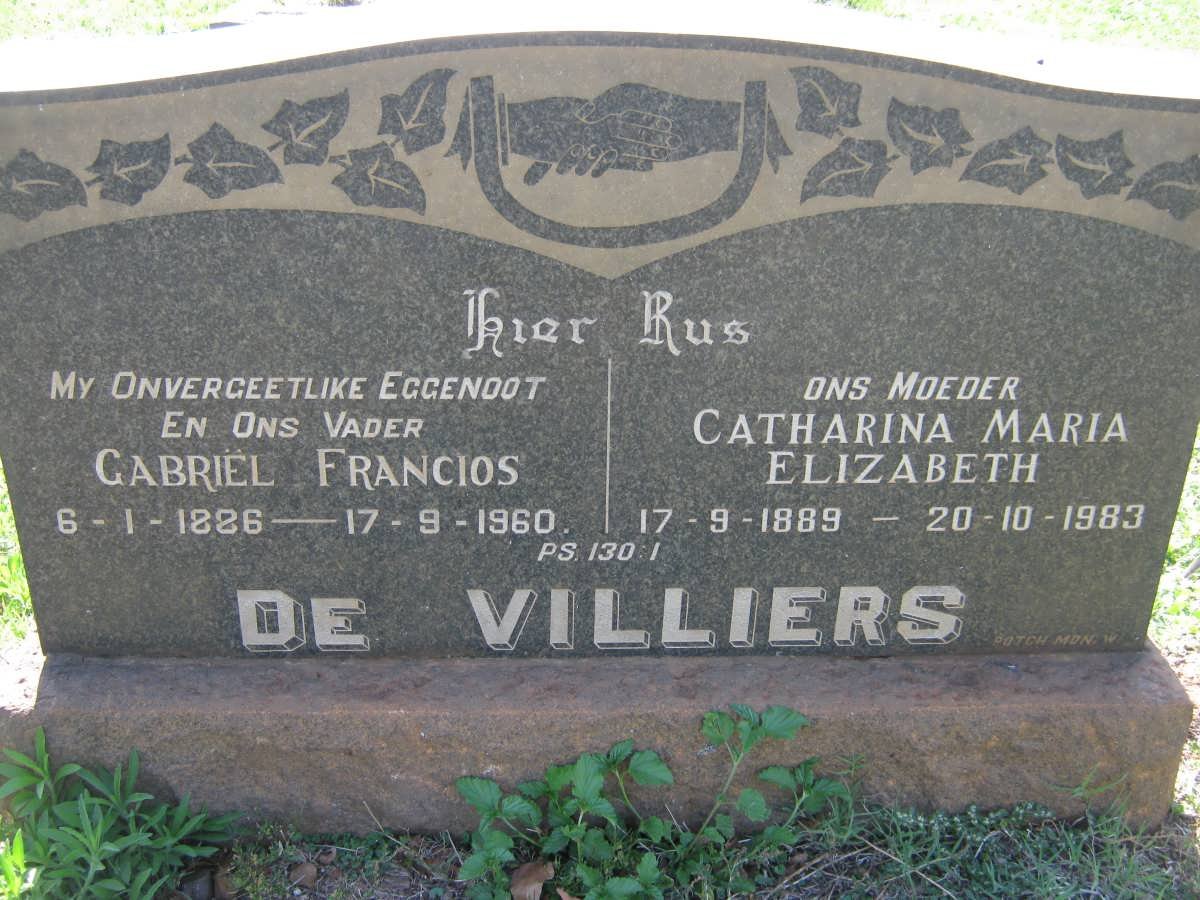 VILLIERS Gabriël Francios, de 1886-1960 &amp; Catharina Maria Elizabeth 1889-1983