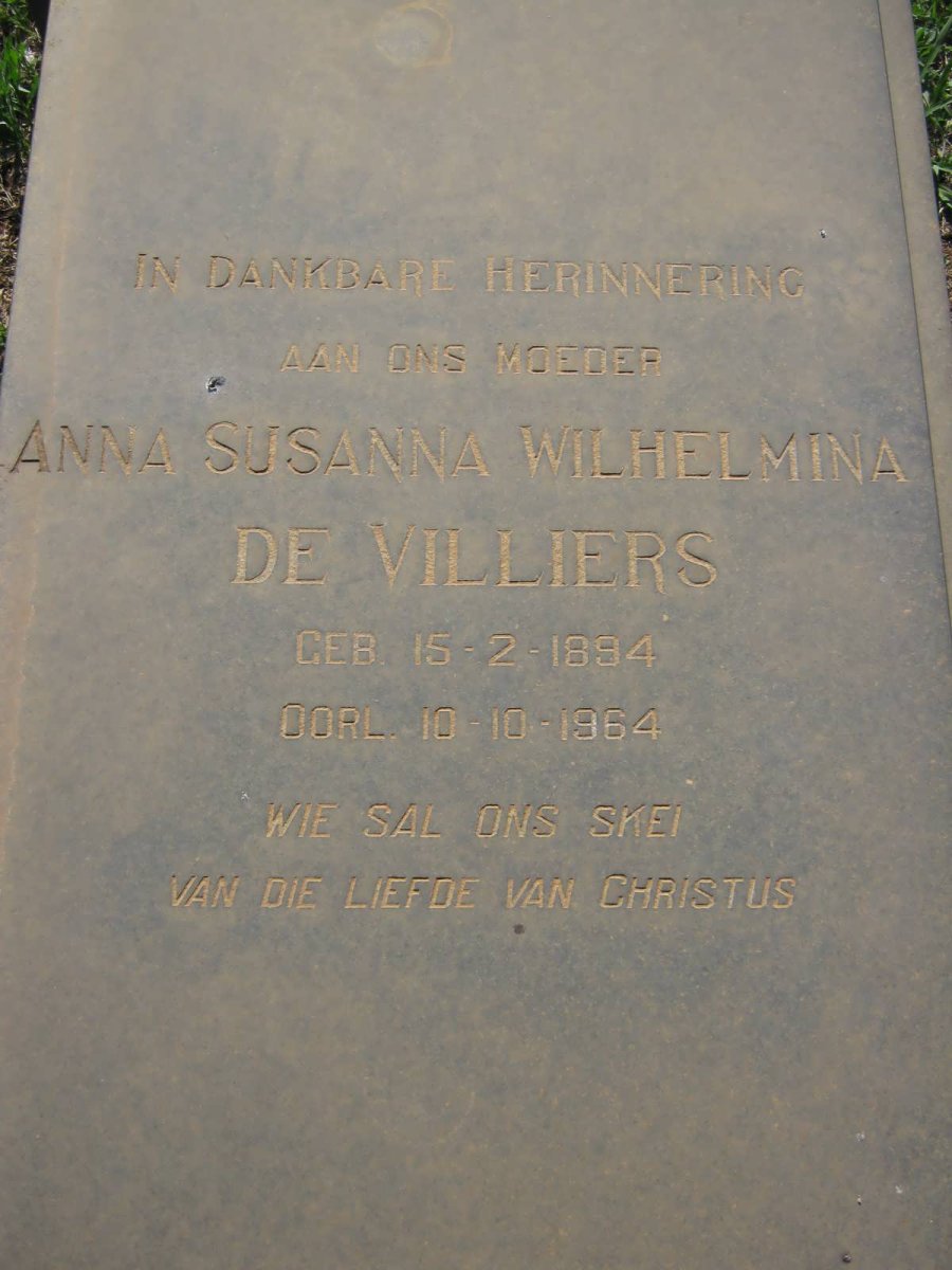 VILLIERS Anna Susanna Wilhelmina, de 1894-1964