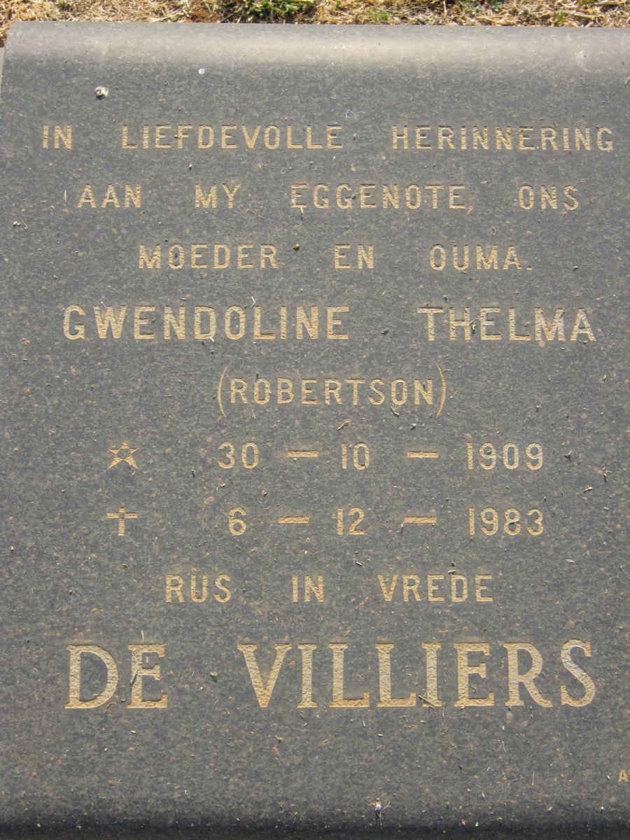 VILLIERS Gwendoline Thelma, de nee ROBERTSON 1909-1983