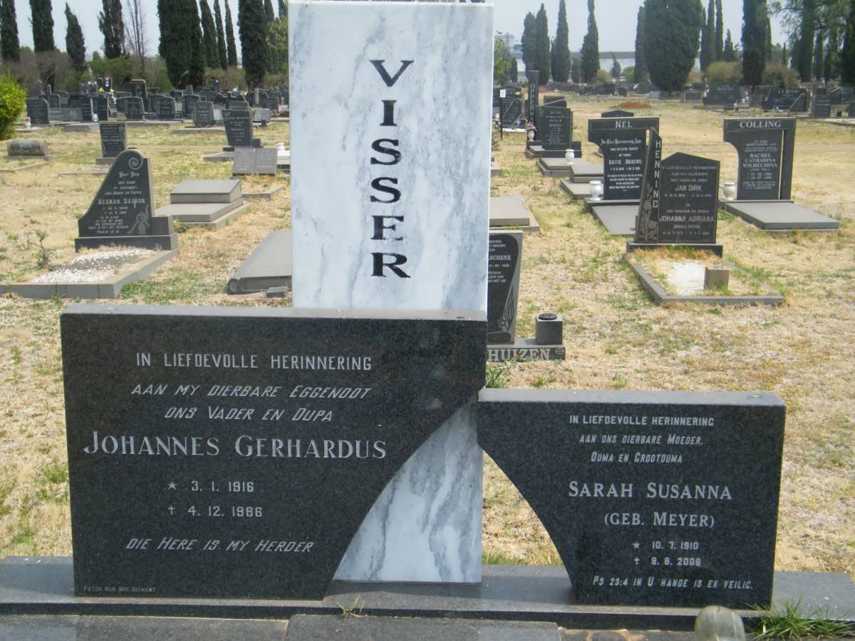 VISSER Johannes Gerhardus 1916-1986 &amp; Sarah Susanna MEYER 1910-2008