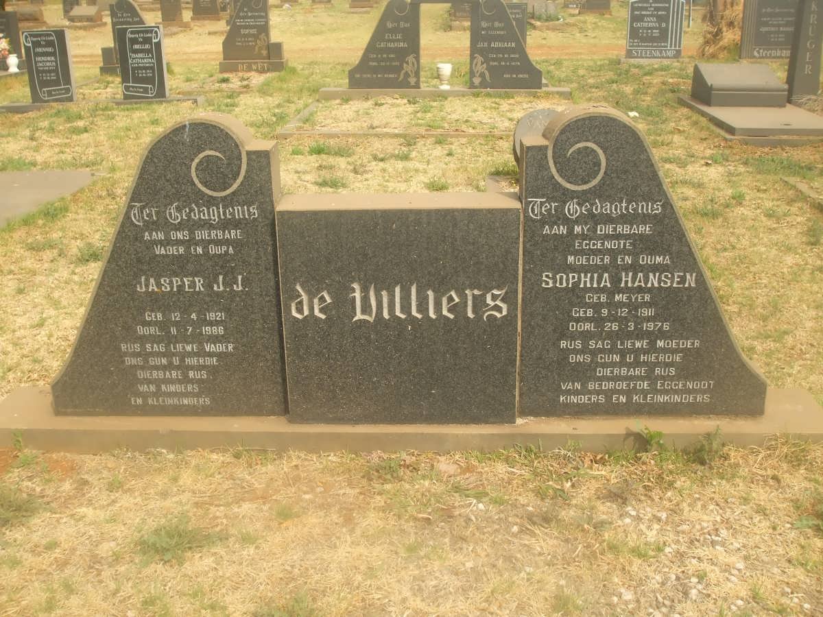 VILLIERS Jasper J.J., de 1921-1986 &amp; Sophia Hansen MEYER 1911-1976