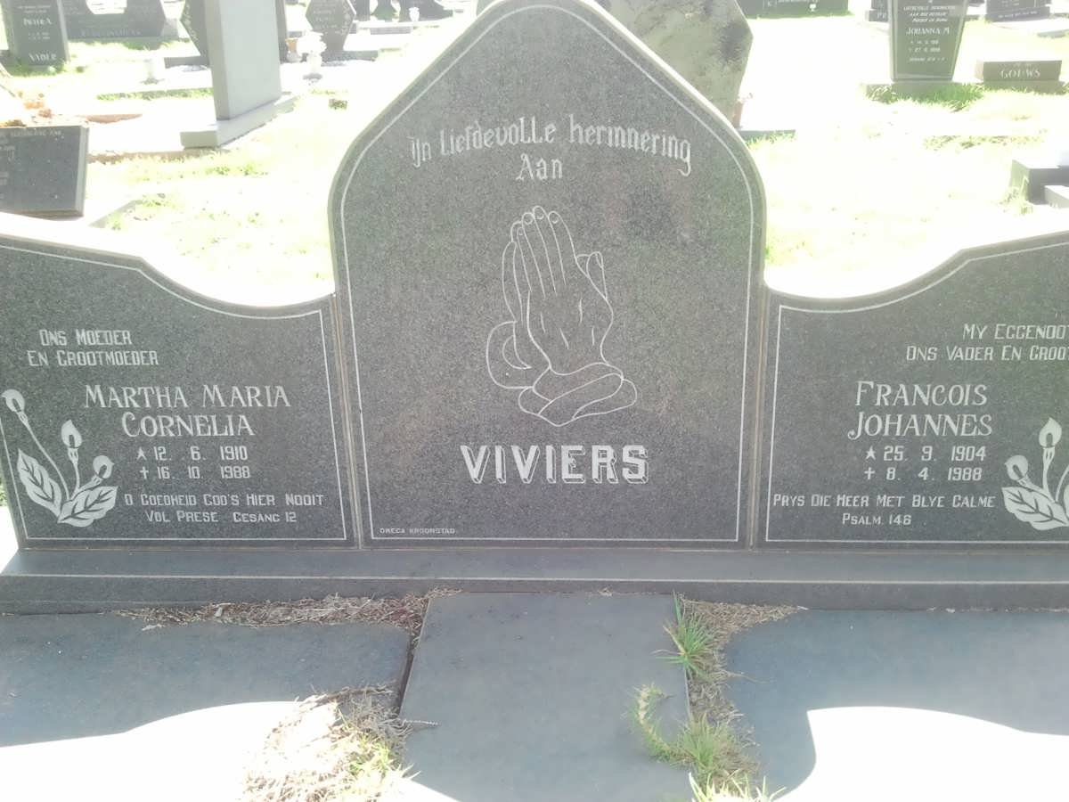 VIVIERS Francois Johannes 1904-1988 &amp; Martha Maria Cornelia 1910-1988
