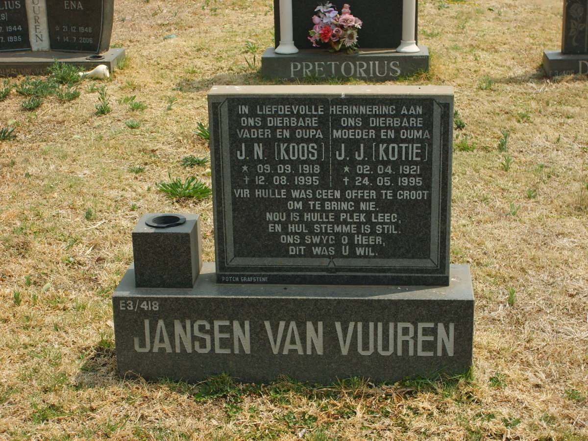 VUUREN J.N., Jansen van 1918-1995 &amp; J.J. 1921-1995 