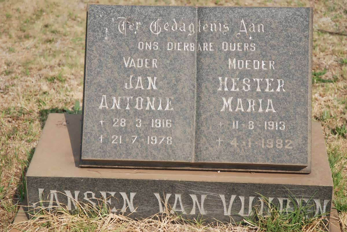 VUUREN Jan Antonie, Jansen van 1916-1978 &amp; Hester Maria 1913-1982