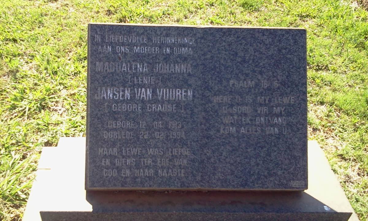 VUUREN Magdalena Johanna, Jansen van nee CRAUSE 1913-1994