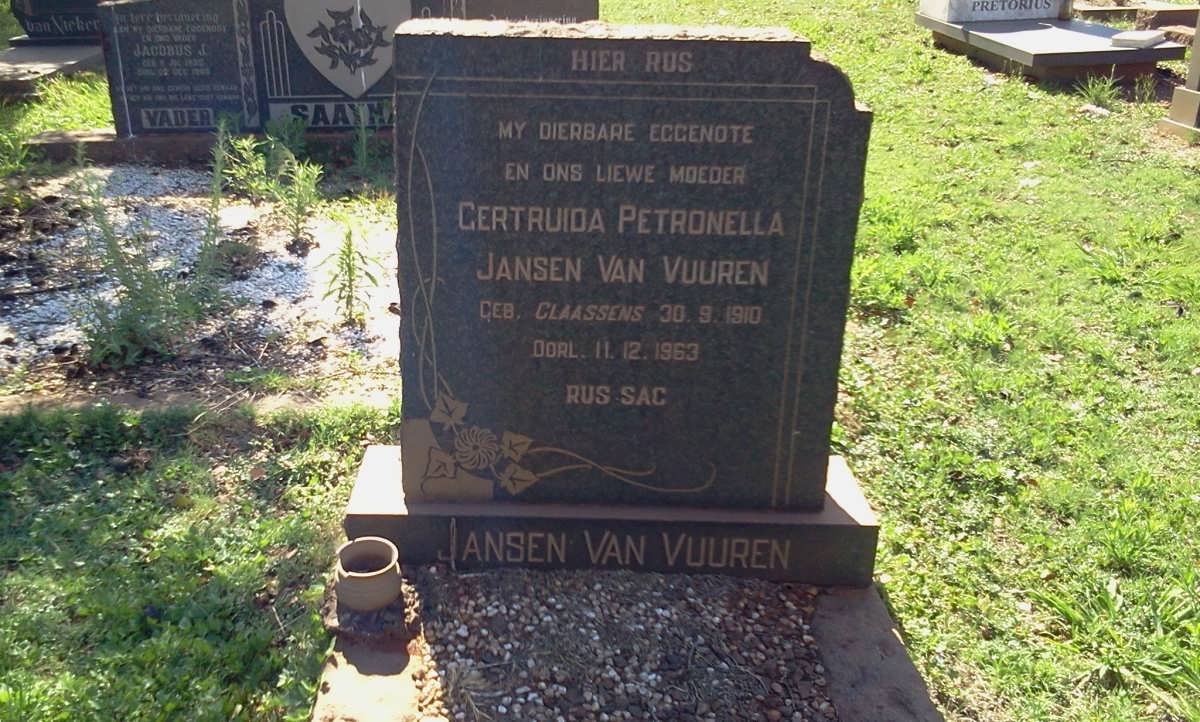 VUUREN Gertruida Petronella, Jansen van nee CLAASSENS 1910-1963