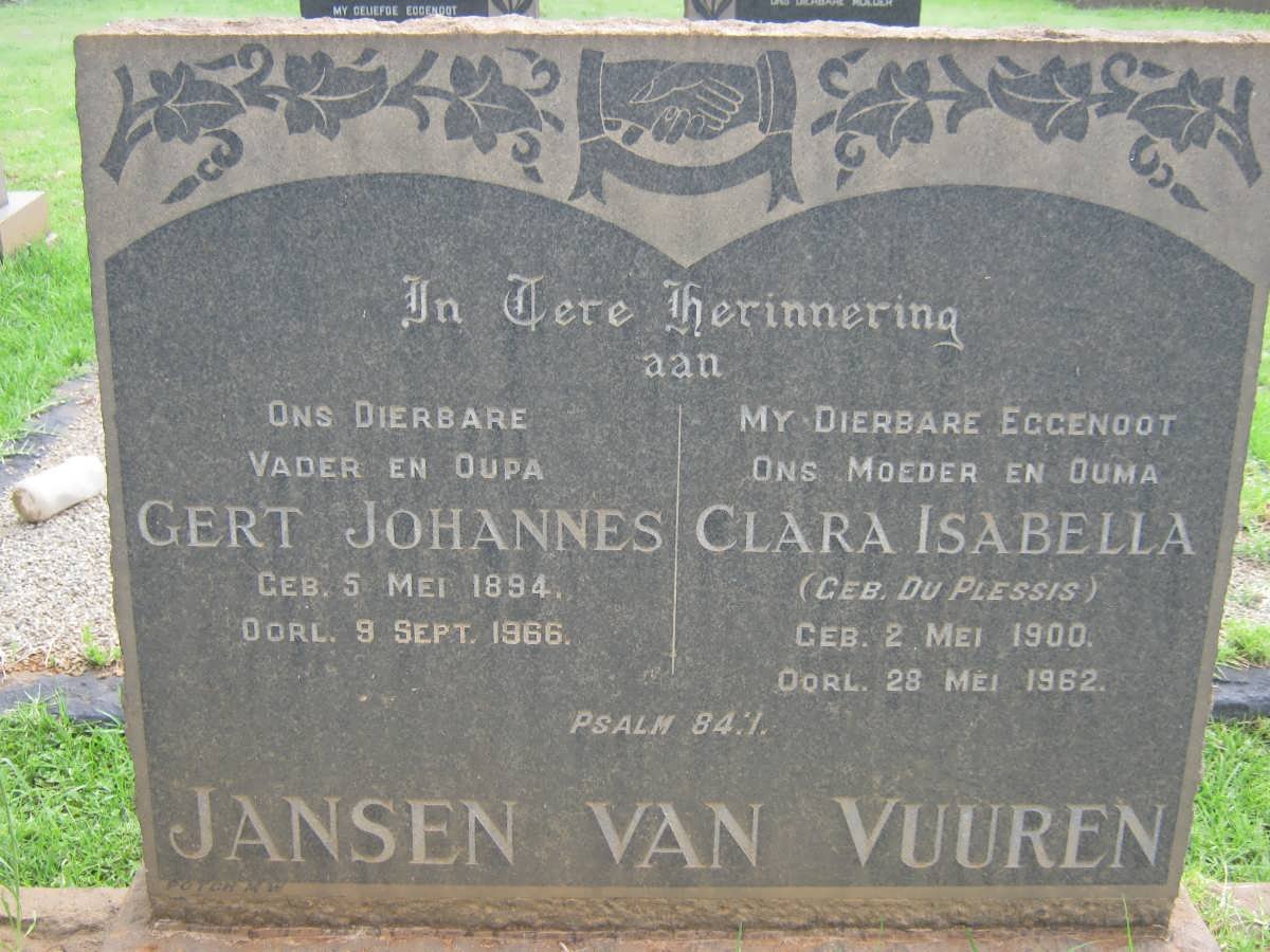VUUREN Gert Johannes, Jansen van 1894-1966 &amp; Clara Isabella DU PLESSIS 1900-1962