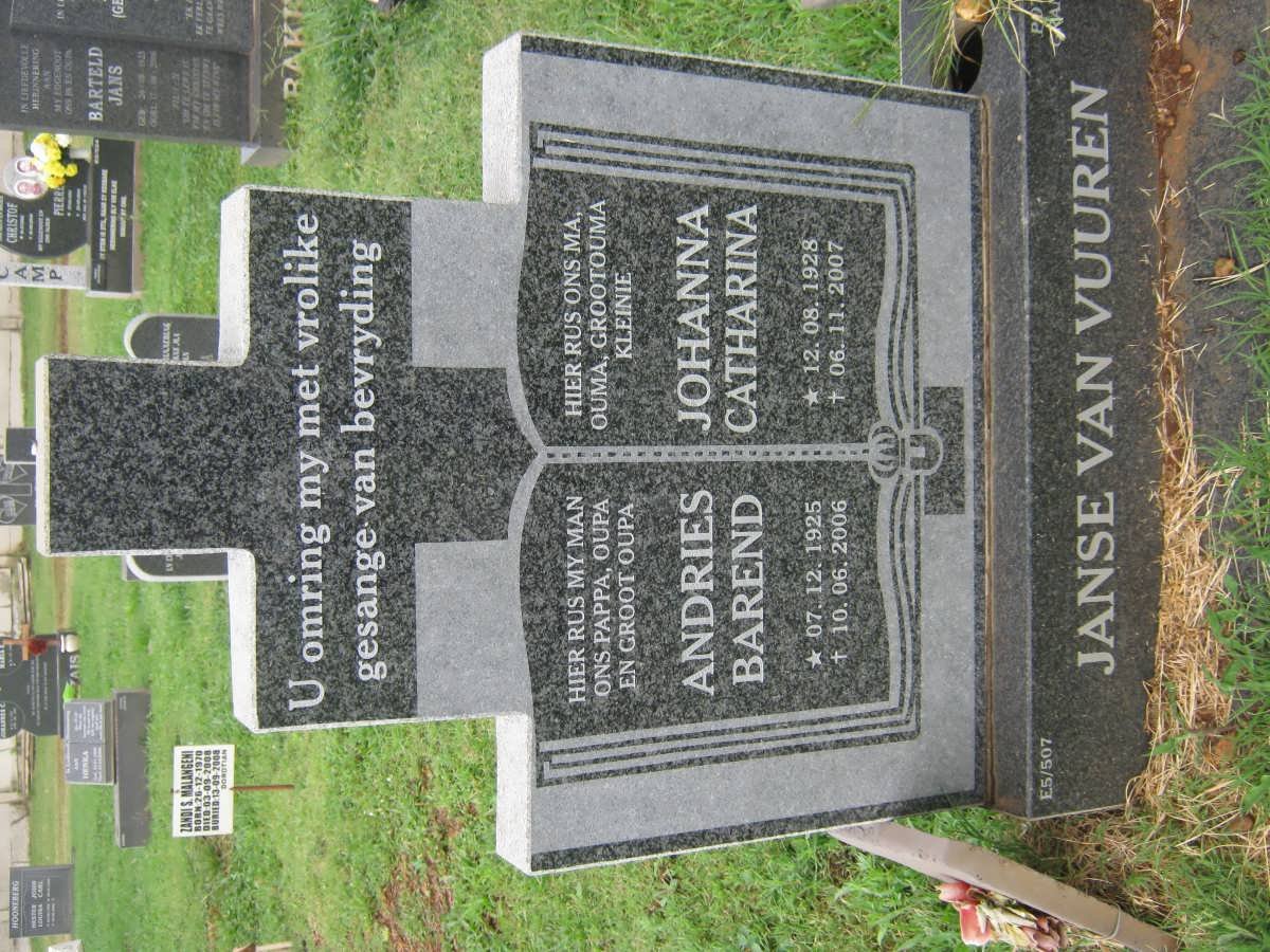 VUUREN Andries Barend, Janse van 1925-2006 &amp; Johanna Catharina 1928-2007