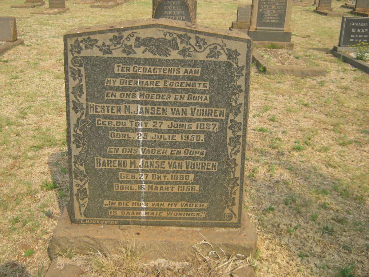 VUUREN Barend M., Janse van 1890-1956 &amp; Hester M. Du TOIT 1887-1950