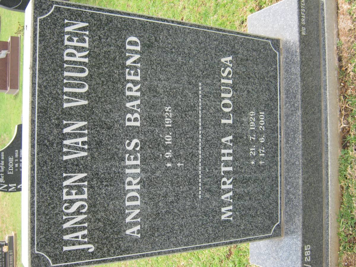 VUUREN Andries Barend, Jansen van 1928- &amp; Martha Louisa 1929-2001