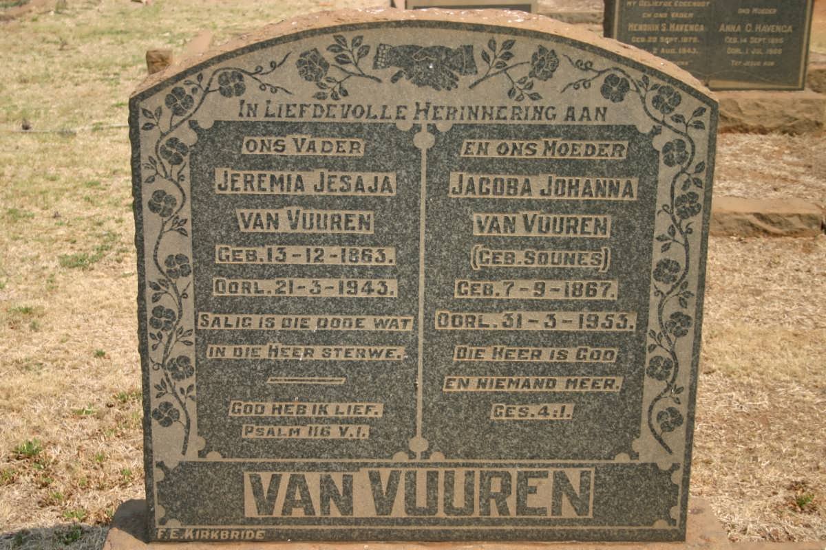 VUUREN Jeremia Jesaja, van 1863-1943 &amp; Jacoba Johanna SOUNES 1867-1955