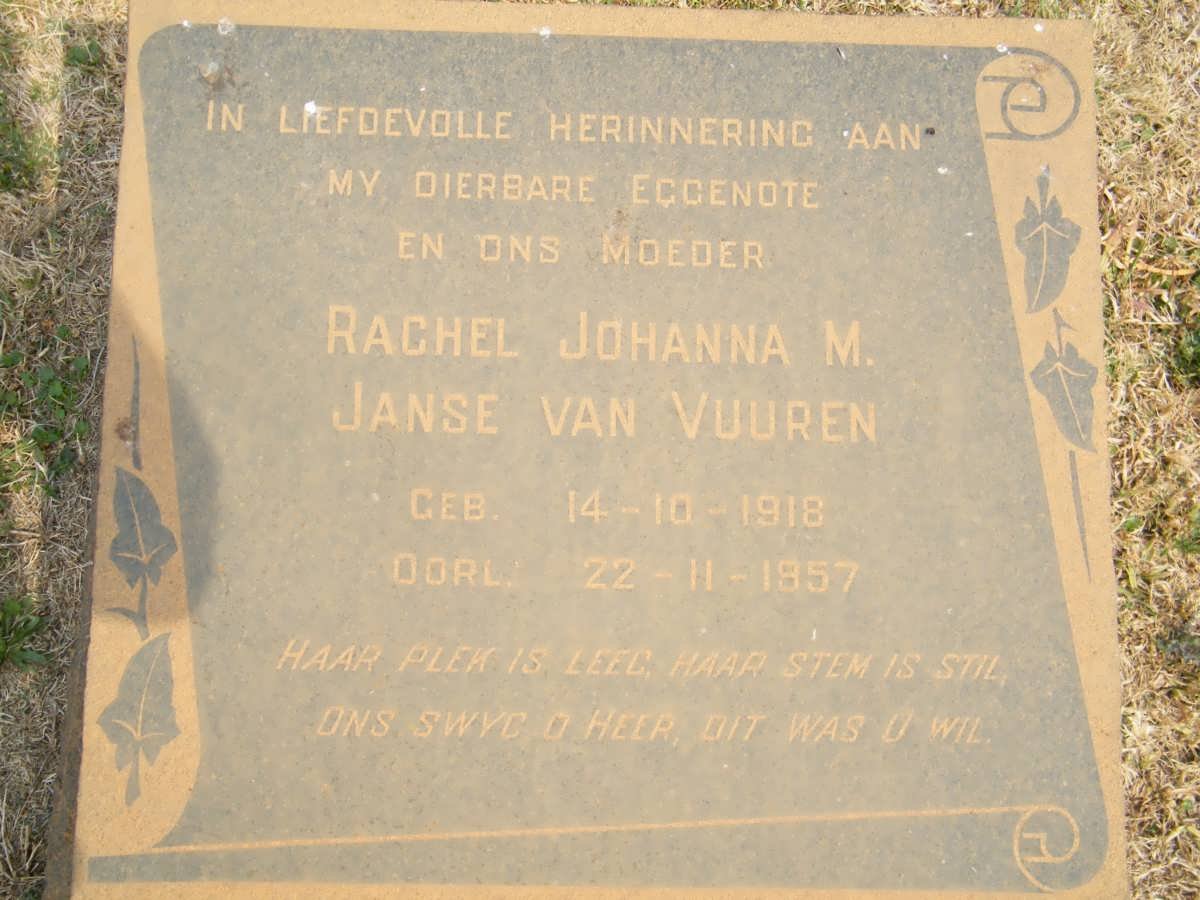 VUUREN Rachel Johanna M., Janse van 1918-1957