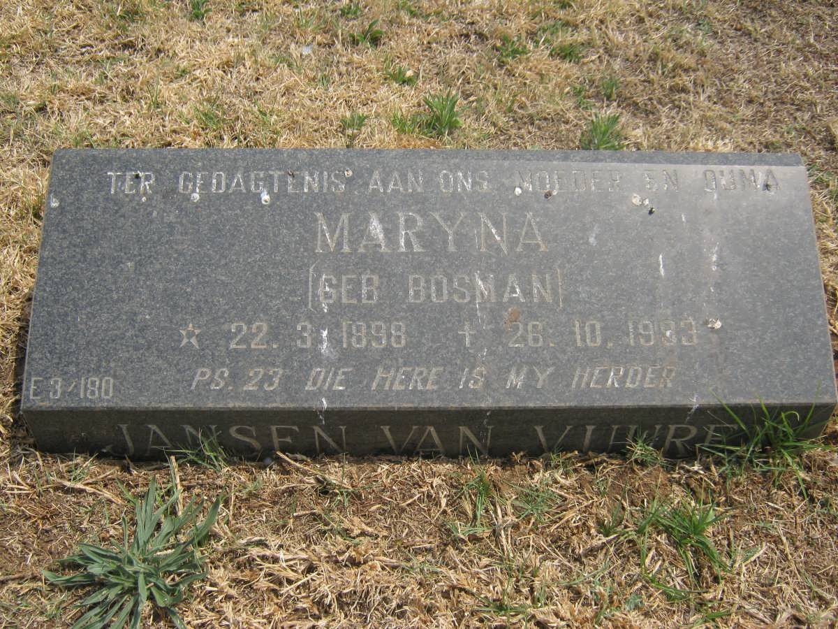 VUUREN Maryna, Jansen van nee BOSMAN 1898-1993