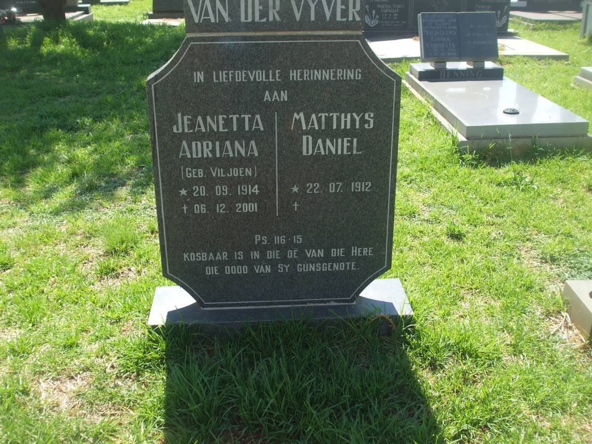 VYVER Matthys Daniel, van der 1912- &amp; Jeanetta Adriana VILJOEN 1914-2001
