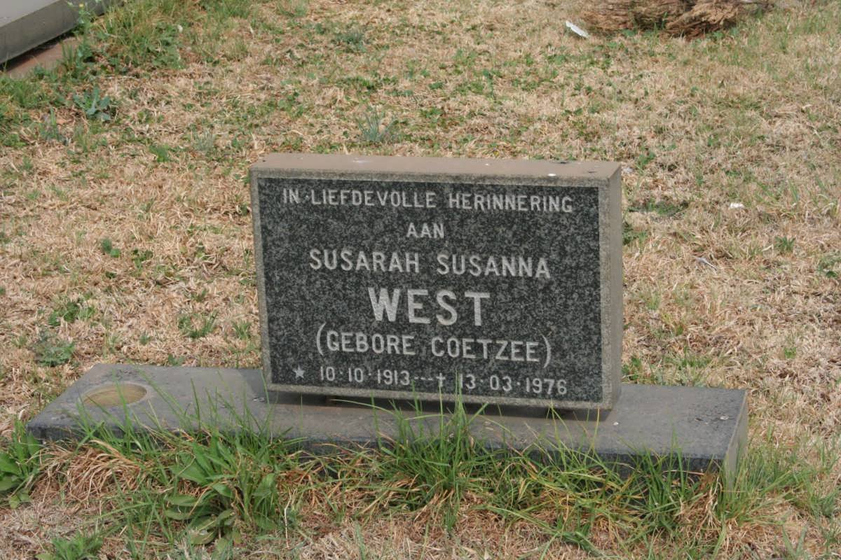 WEST Susarah Susanna nee COETZEE 1913-1976