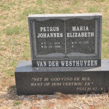 WESTHUIZEN Petrus Johannes, van der 1924-2006 &amp; Maria Elizabeth 1936-