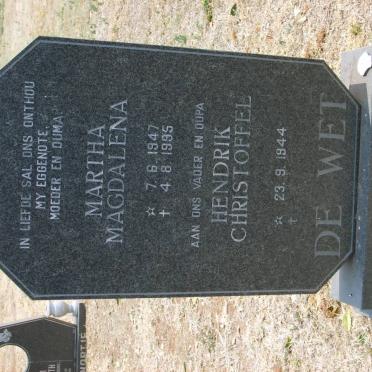 WET Hendrik Christoffel, de 1944- &amp; Martha Magdalena 1947-1995