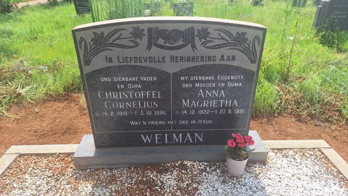WELMAN Christoffel Cornelius 1919-1996 & Anna Magrietha DAFFUE 1922-1991 