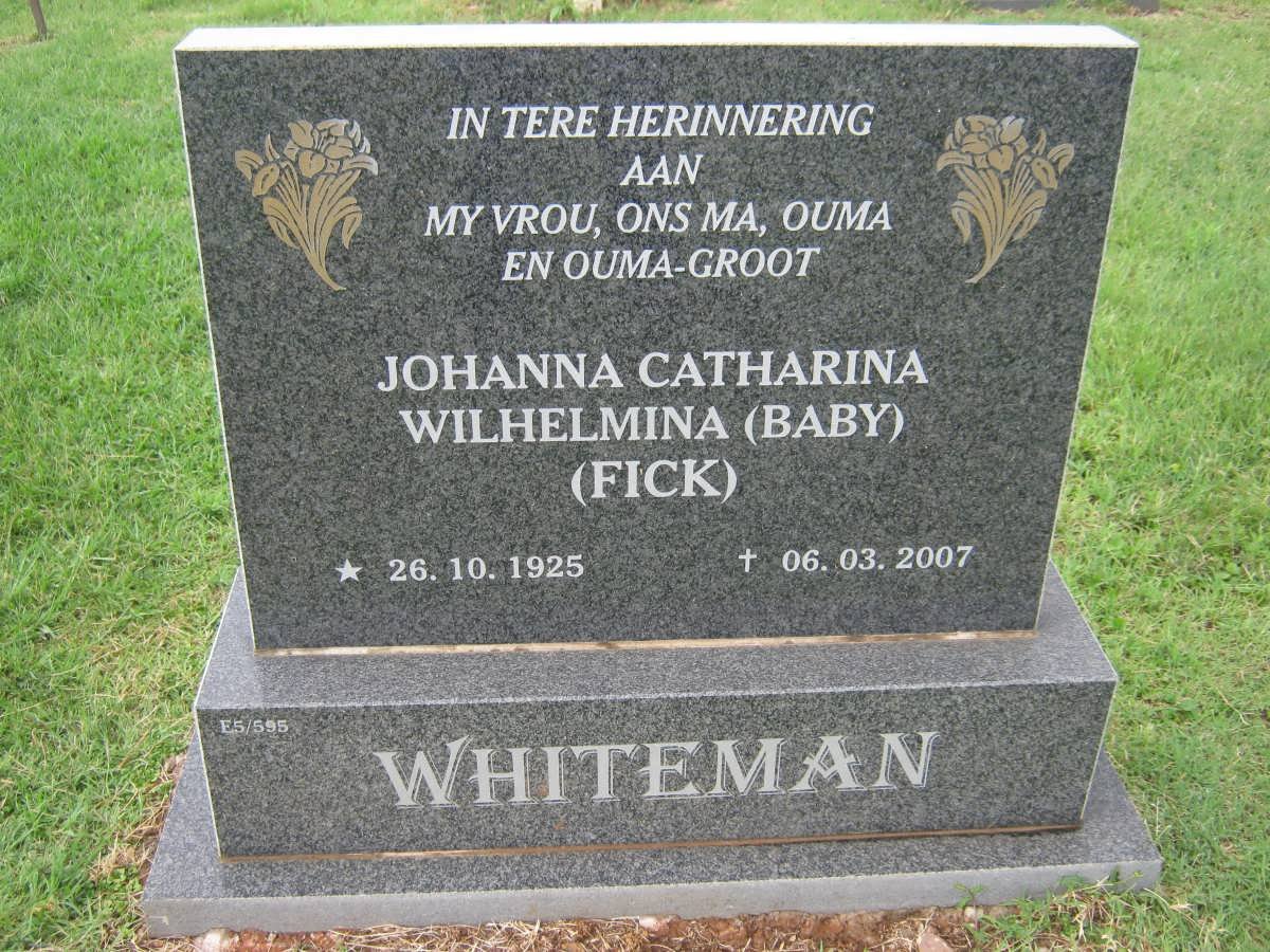 WHITEMAN Johanna Catharina Wilhelmina nee FICK 1925-2007