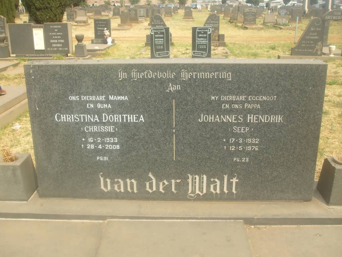 WALT Johannes Hendrik, van der 1932-1976 &amp; Christina Dorithea 1933-2008