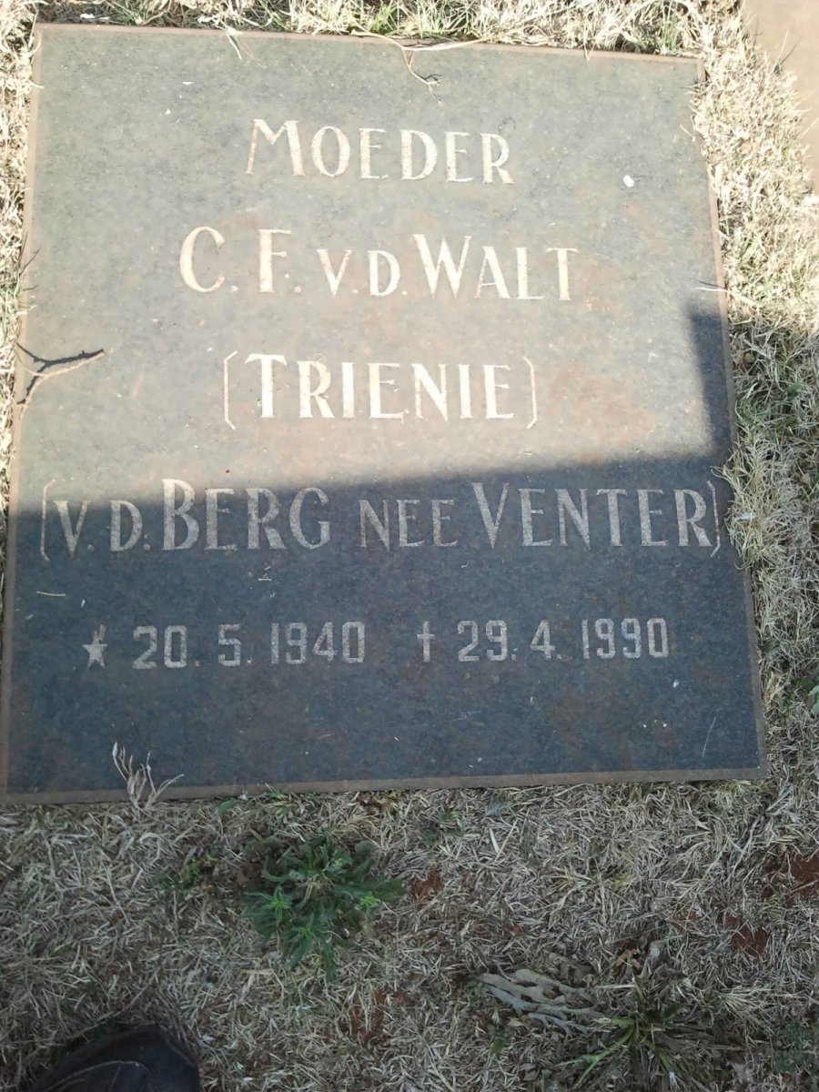 WALT C.F., van der formerly V.D. BERG nee VENTER 1940-1990
