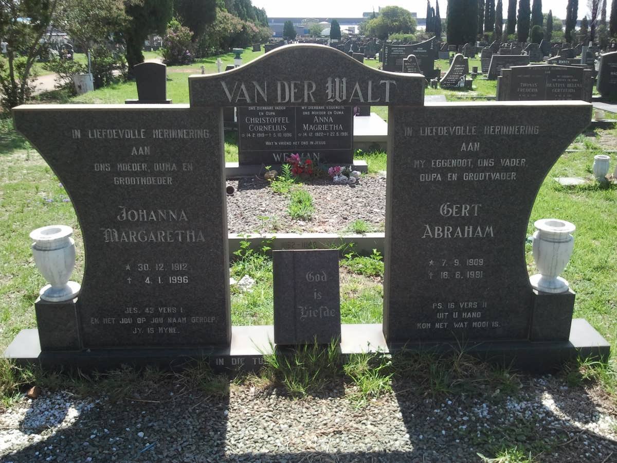 WALT Gert Abraham, van der 1909-1991 &amp; Johanna Margaretha 1912-1996