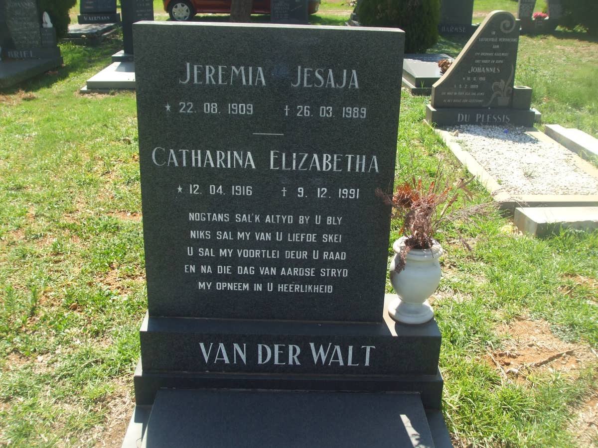 WALT Jeremia Jesaja, van der 1909-1989 &amp; Catharina Elizabeth 1916-1991