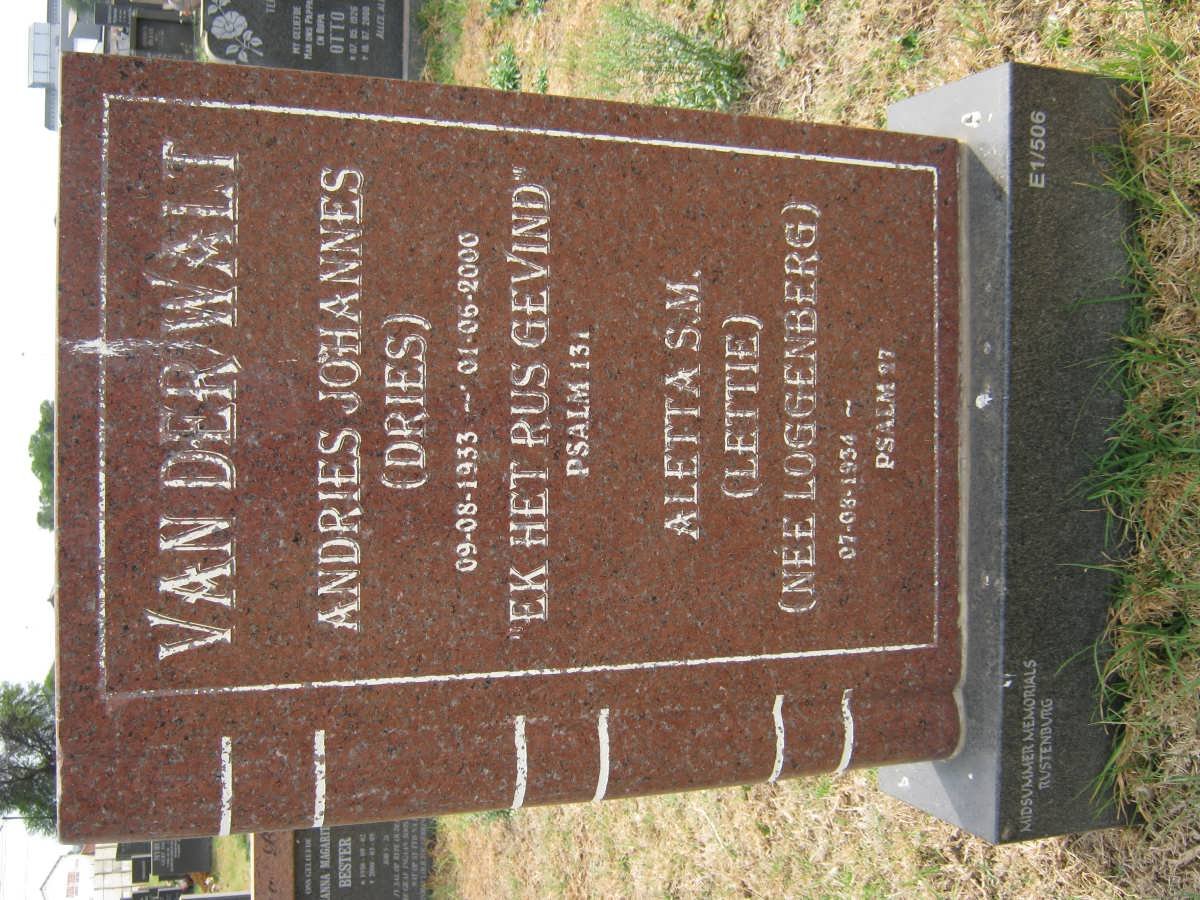 WALT Andries Johannes, van der 1933-2000 &amp; Aletta S.M. LOGGENBERG 1934-