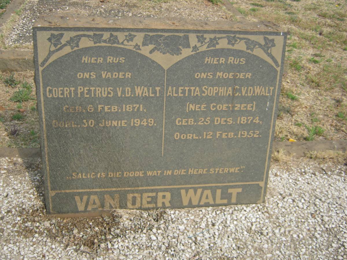 WALT Coert Petrus, van der 1871-1949 &amp; Aletta Sophia C. COETZEE 1874-1952