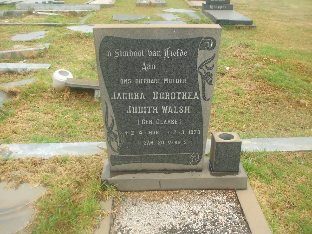WALSH Jacoba Dorothea Judith nee CLAASE 1936-1978