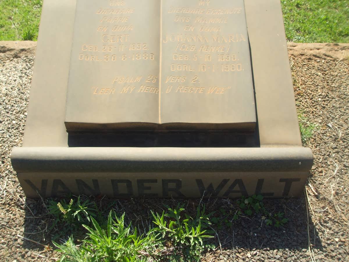 WALT Gert, van der 1892-1980 &amp; Johanna Maria RENKE 1898-1960