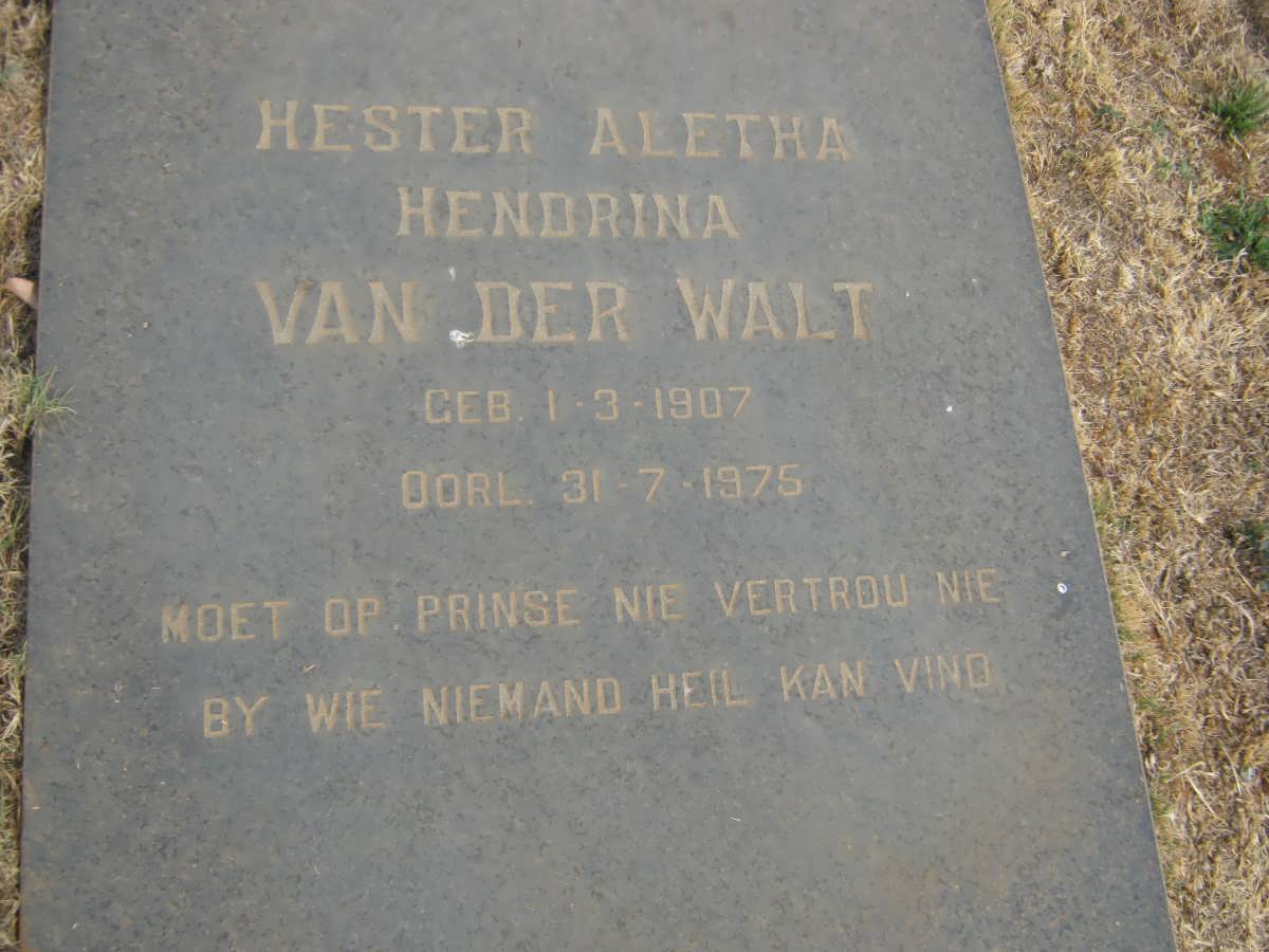 WALT Hester Aletha Hendrina, van der 1907-1975