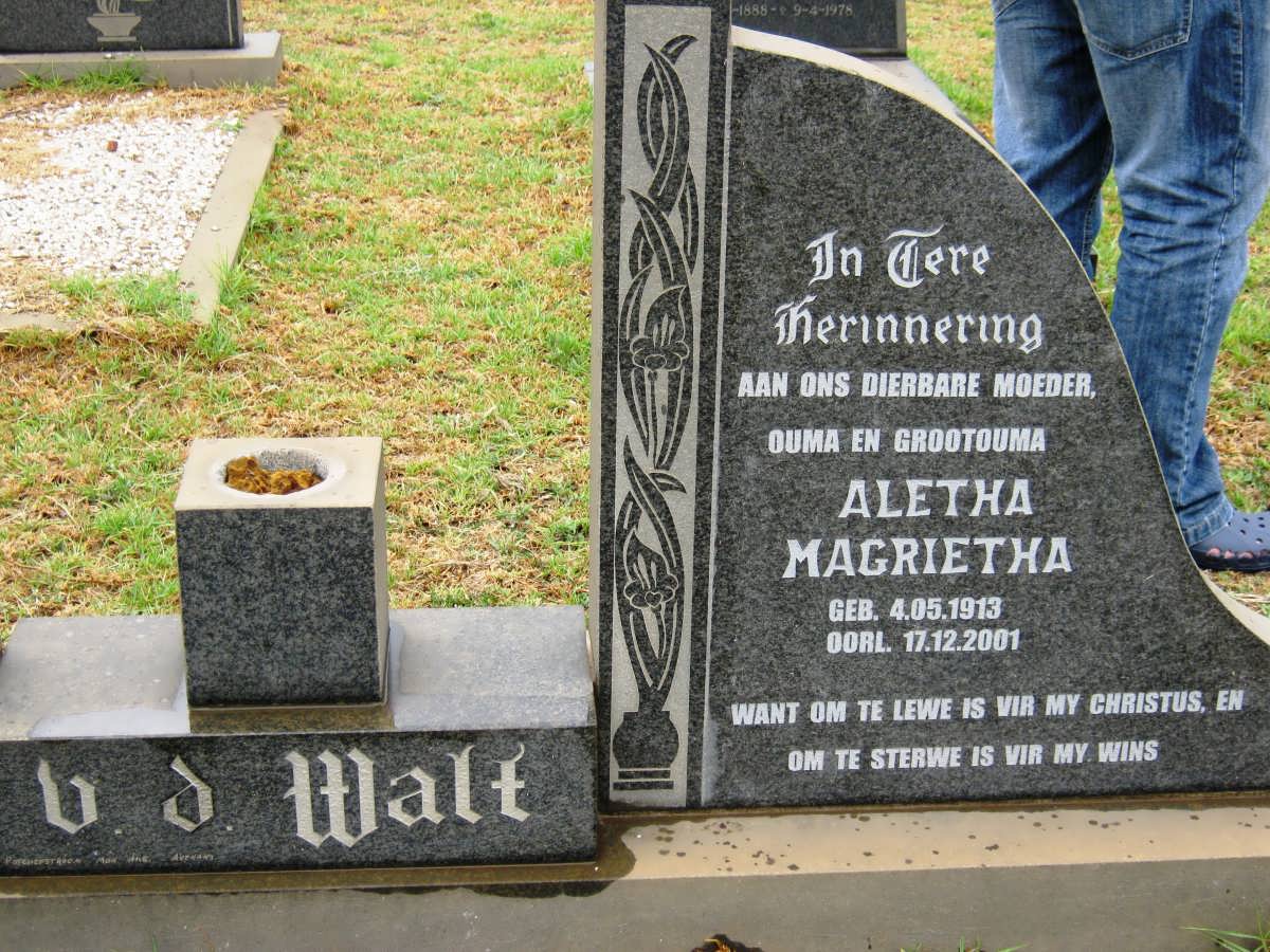 WALT Aletha Magrietha, v.d. 1913-2001