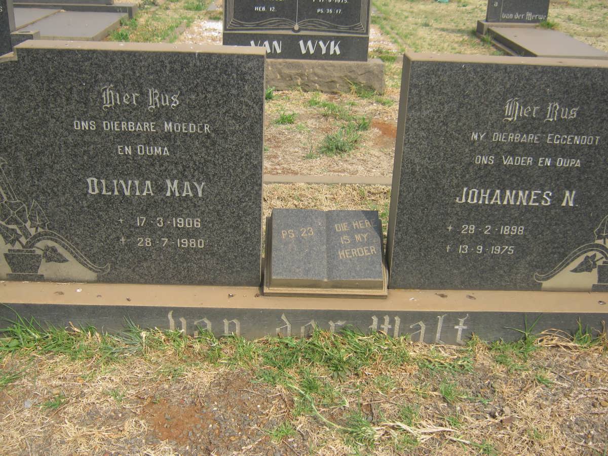 WALT Johannes N., van der 1898-1975 &amp; Olivia May 1906-1980