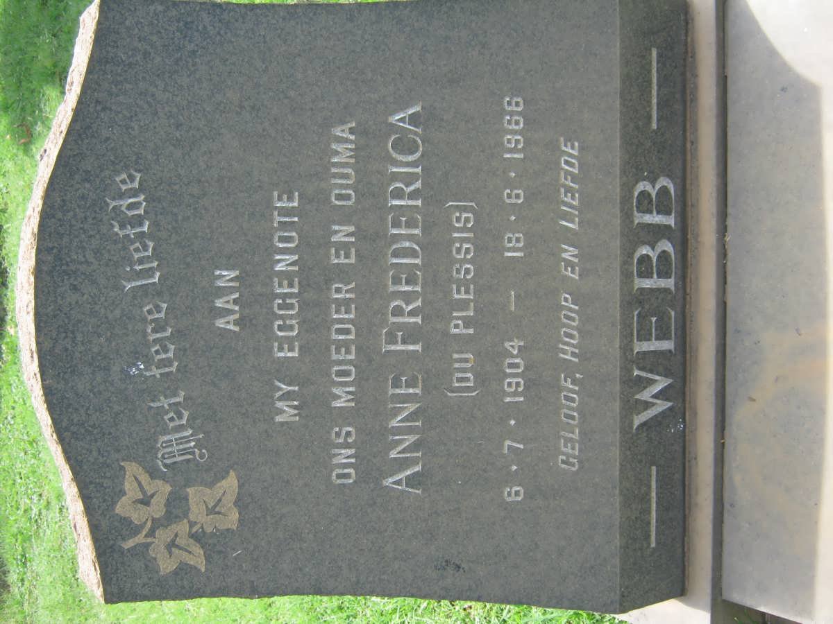 WEBB Anne Frederica nee DU PLESSIS 1904-1966