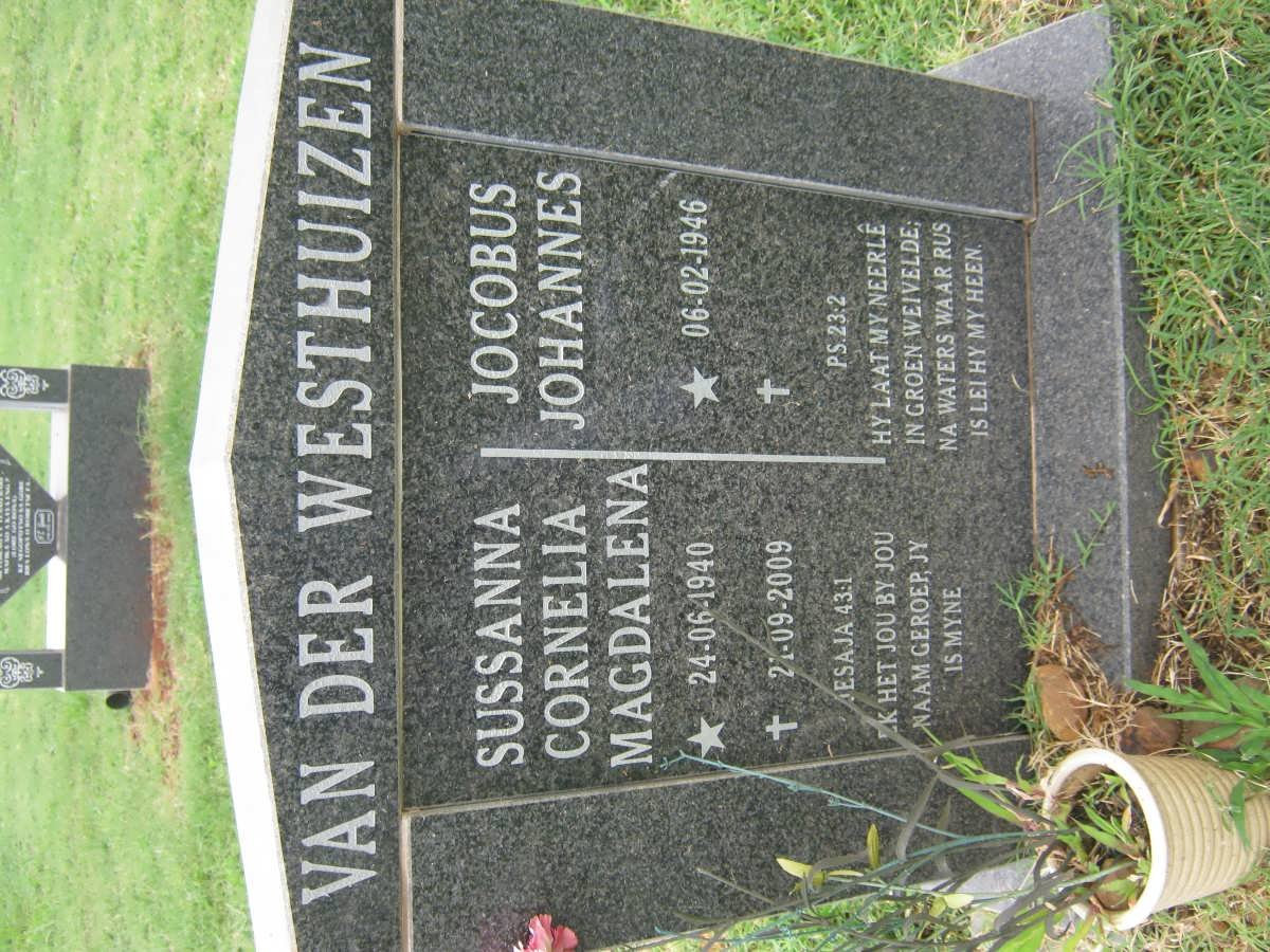 WESTHUIZEN Jocobus Johannes, van der 1946- &amp; Sussanna Cornelia Magdalena 1940-2009